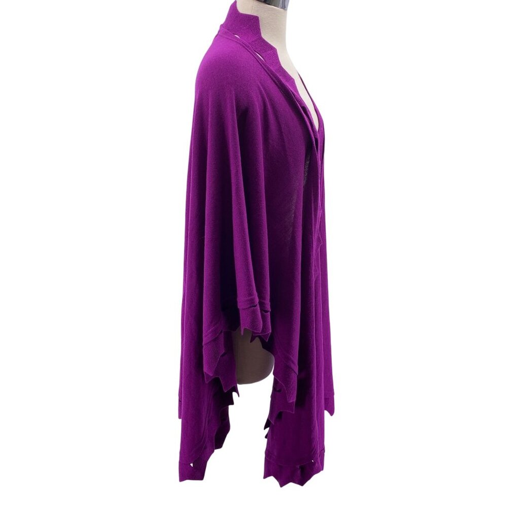 Windsmoor cape shawl one size wool blend purple zig zag cutouts - Picture 5 of 8